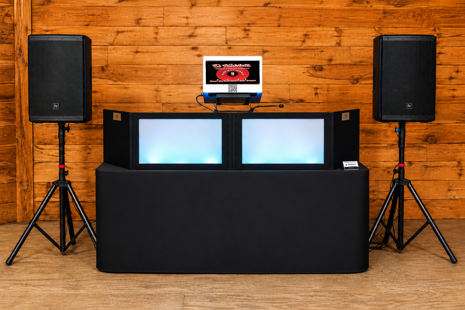 Uforia Entertainment Party Starter DJ setup at a Sacandaga Lake fireworks party